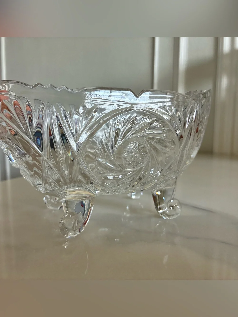 Clear Pressed Glass Footed Bowl - Elegant Crystal-Style Home Accent